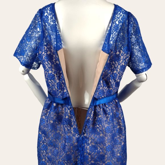 Vintage 1960s Sapphire Lace Cocktail Dress MOD MCM Hostess Dress Jewel Blue Maxi - Picture 11 of 11